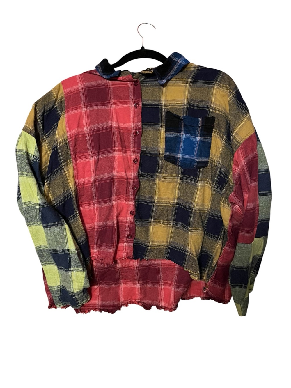 Multicolor Plaid Patchwork Button-Down Shirt - Women's